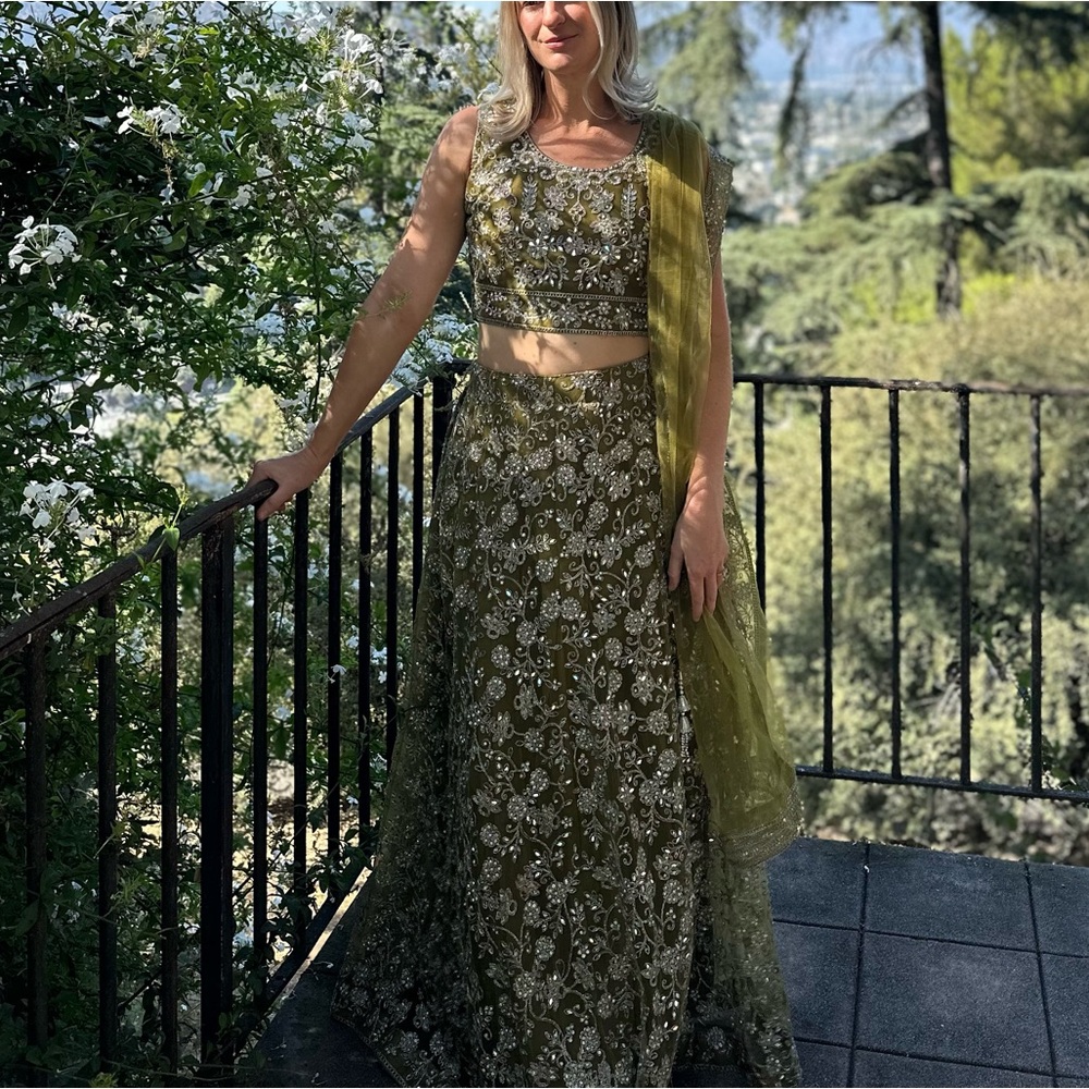 Green Embellished Indian Lehenga Set